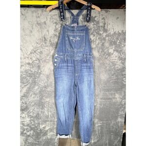 Tommy‎ Jeans Womens Bib Overalls Size 2 Blue Denim Jumper Logo Strap